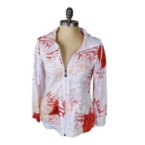 Beautiful Summer Full Zip Nautical Beach Coral White Lightweight Jacket Pockets